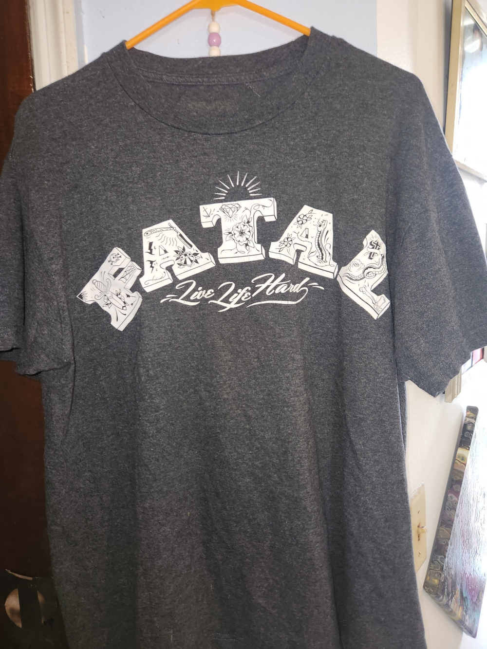 Anvil Charcoal Graphic Tee - 'Live Life Hard' White Print
